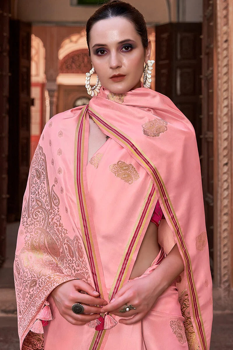 Neha Dusty Pink Banarasi Satin Silk Weaving Saree