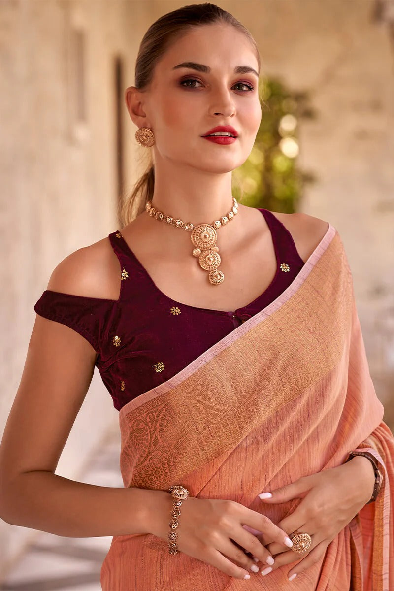Rupa Sunbeam Orange Tissue Linen Silk Woven Saree