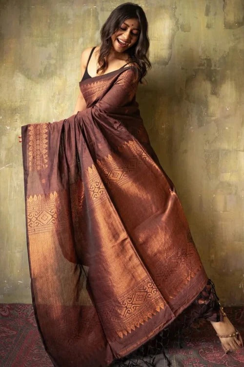 Heavenly Brown Soft Silk Weaving Saree