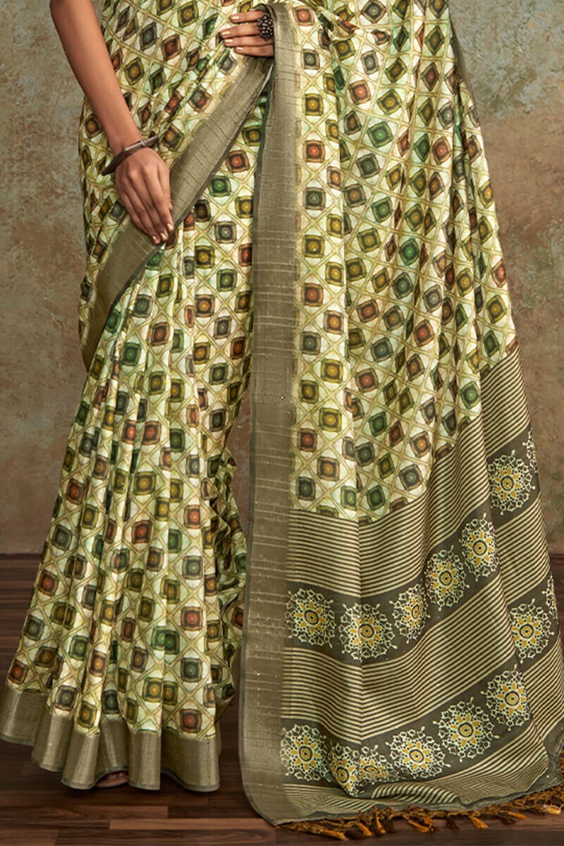 Ritika Mint green Soft Silk Printed with Sequence Weaving Saree
