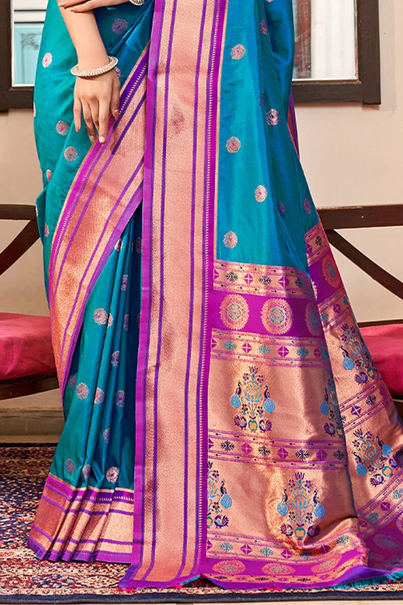 Apporva Sky Blue Pure Soft Paithani Silk Weaving Saree