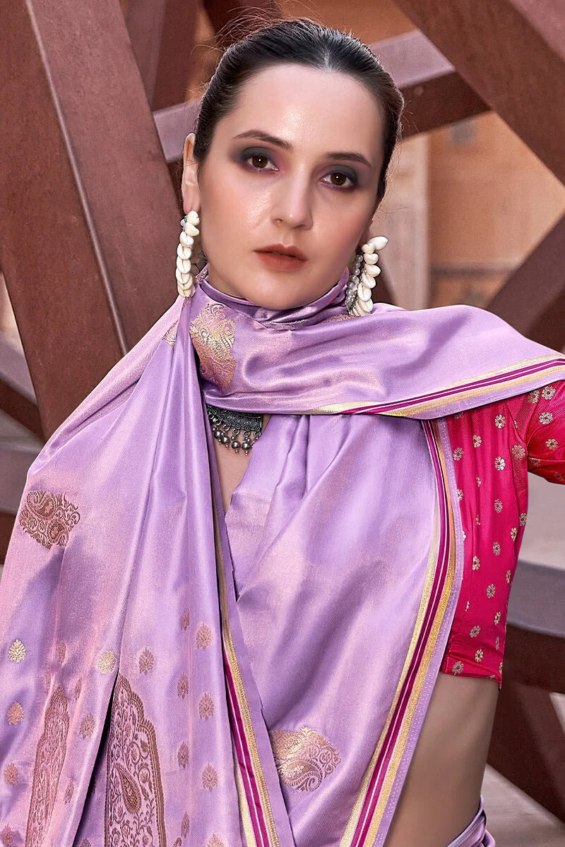 Neha Lavender Banarasi Satin Silk Weaving Saree