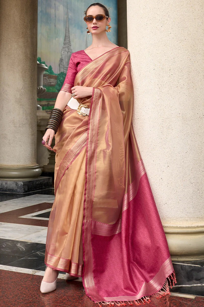 Titan Toasted pink Pure Tissue Silk Weaving Saree