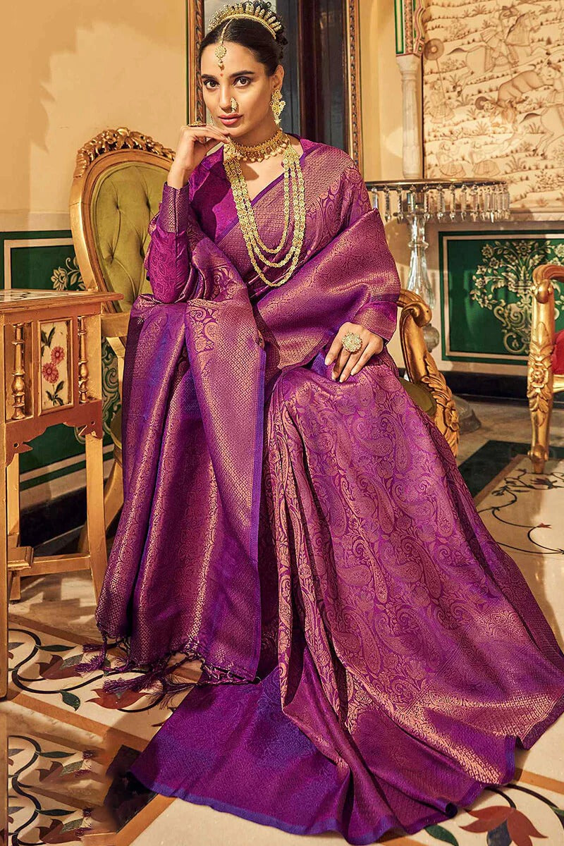 Ananta Purple Kanjivaram Zari Weaving Silk Saree