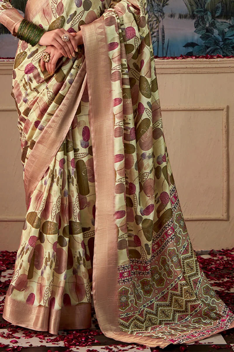 Shimoni Moss Green Tussar Silk Printed Saree