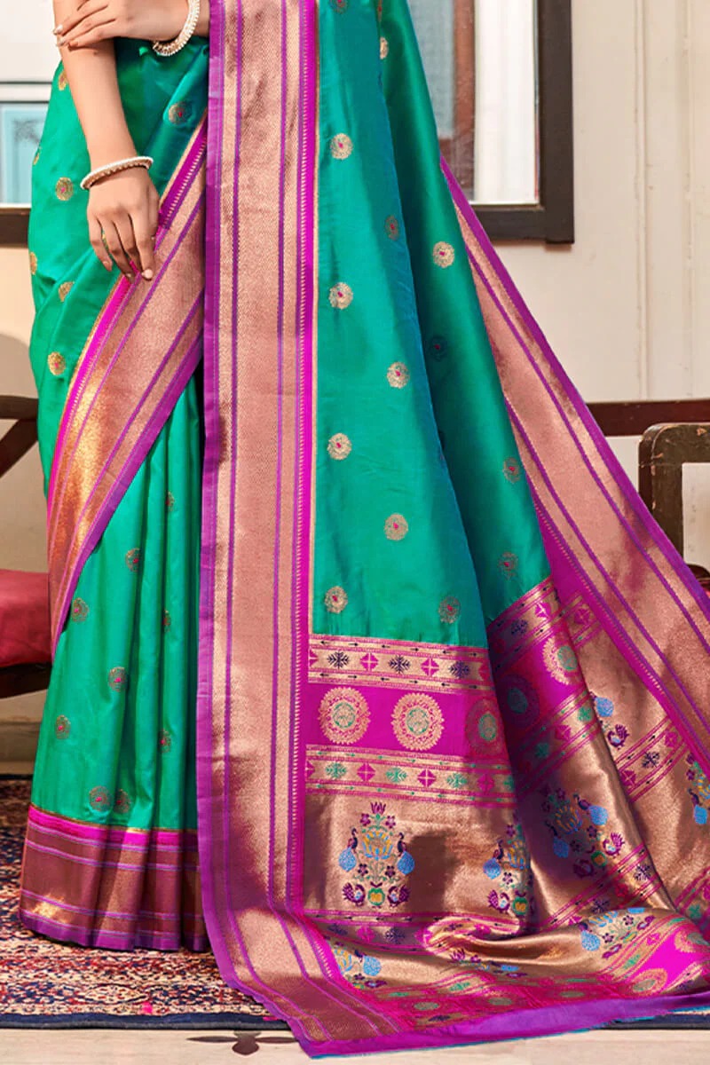 Apporva Teal Pure Soft Paithani Silk Weaving Saree