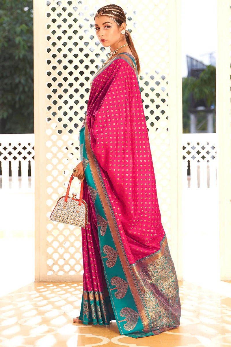Vrishbha Cherry Pink Soft Banarasi Silk Zari Weaving Saree