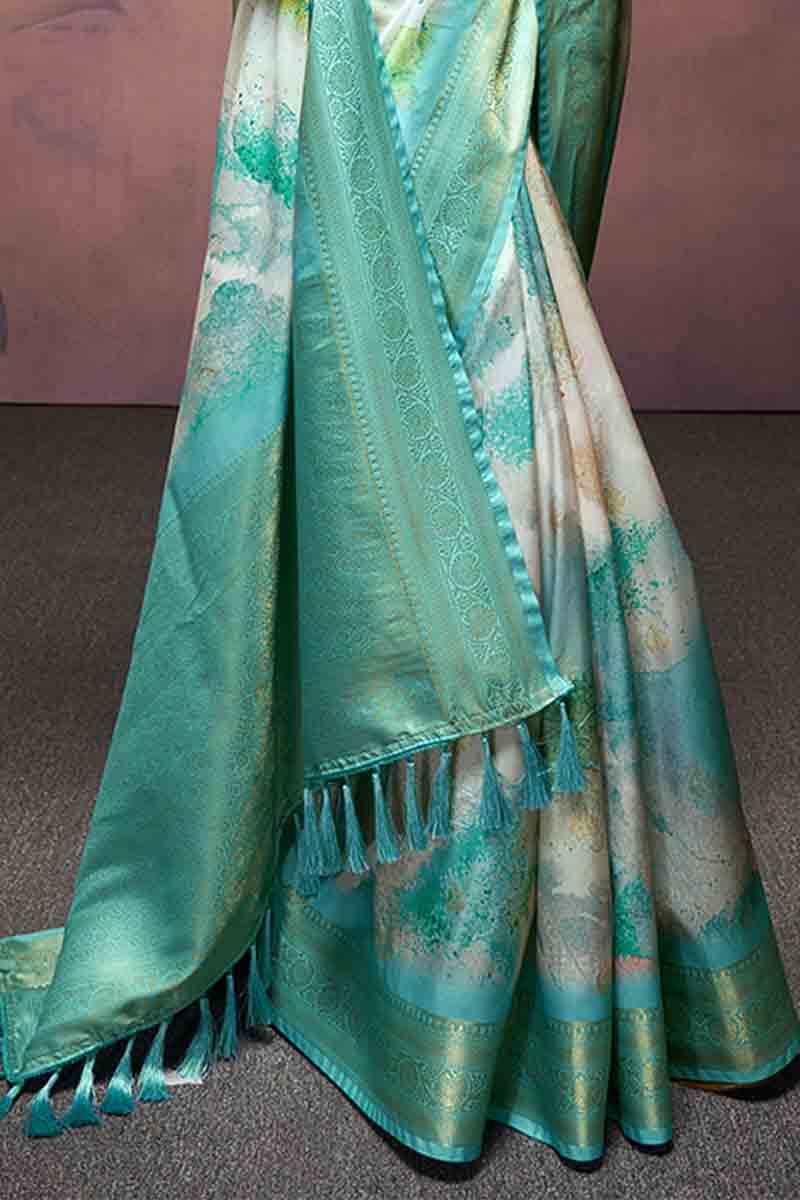 Rangrezza Sky Blue Soft Silk Printed Saree