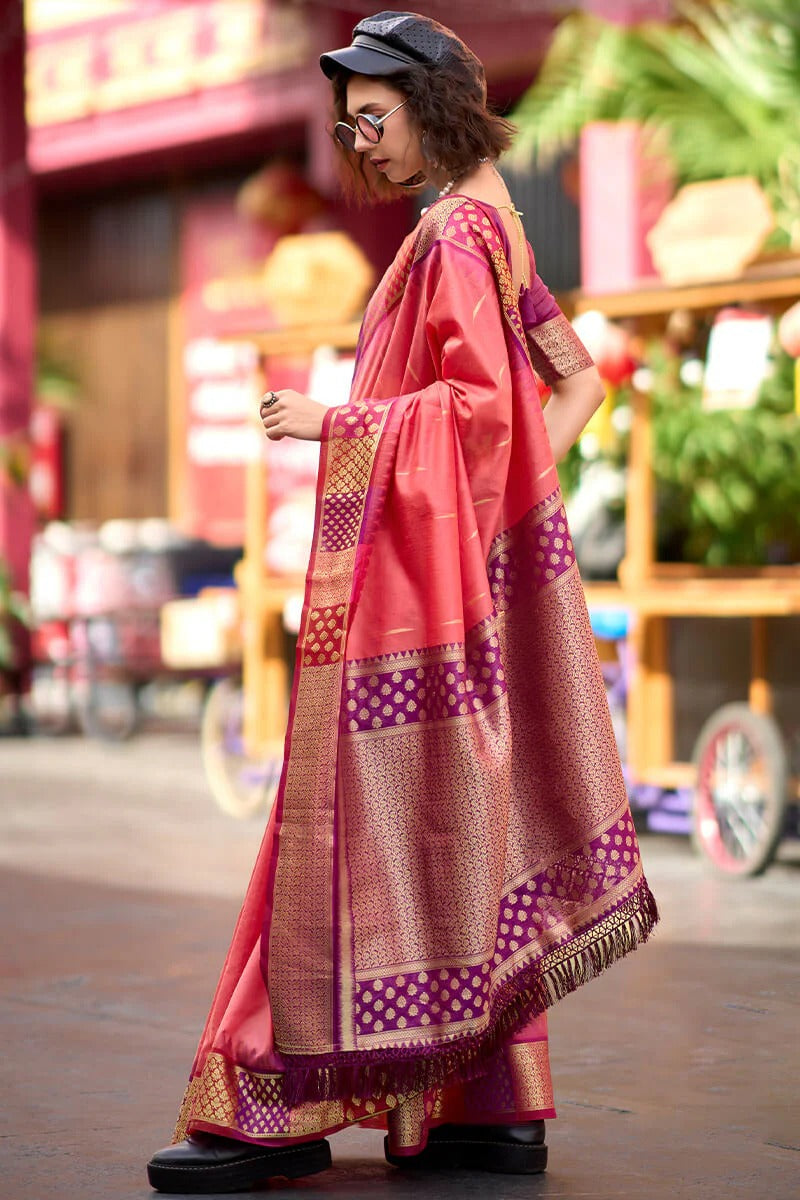Rangoli Shell Pink Pure Soft  Banarasi Silk Weaving Saree