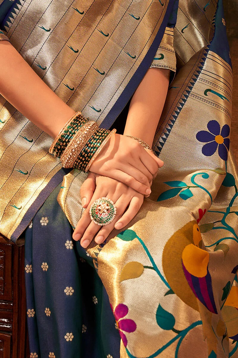 Pavitra Blue Pure Paithani Silk Zari Weaving Saree