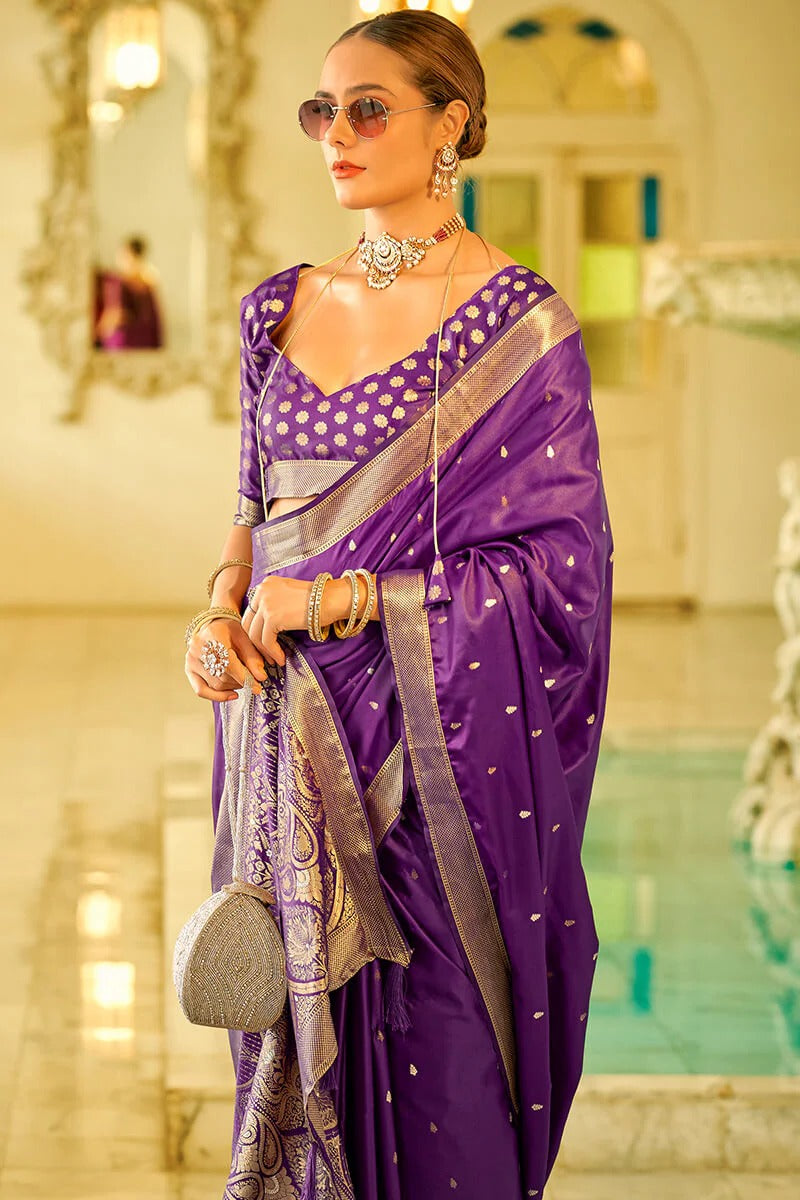 Harmony Purple  Banarasi Satin Silk Weaving Saree