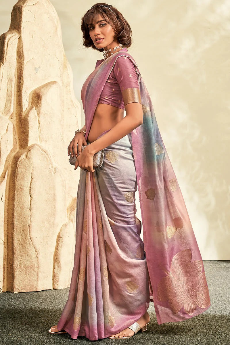 Asopalava Antique Pink Pure Handloom Khadi silk Printed Saree