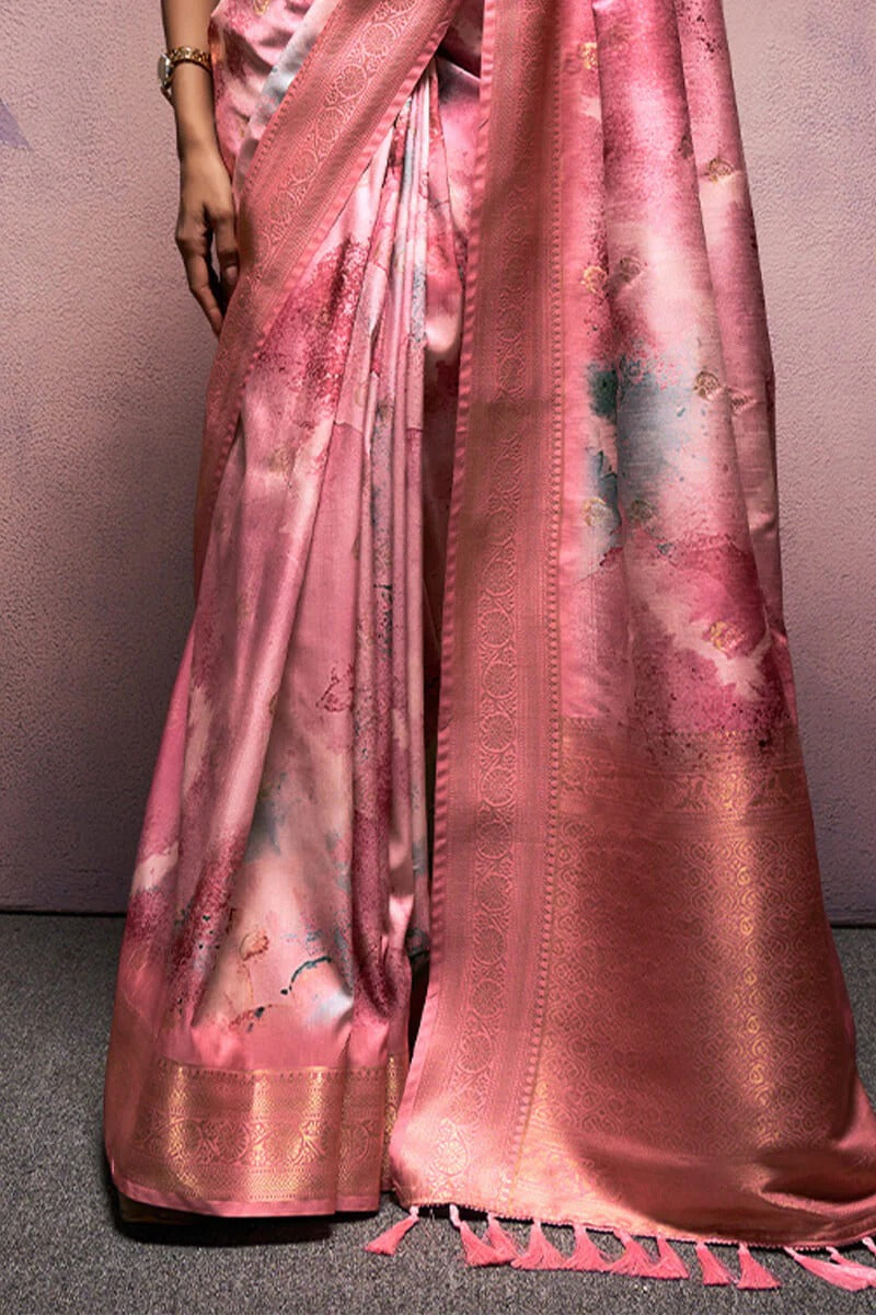 Rangrezza Dusty Pink Soft Silk Printed Saree