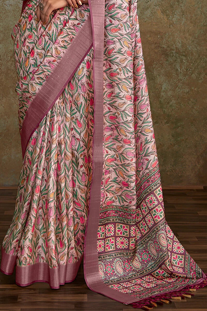 Ritika Dusty Wine Soft Silk Printed with Sequence Weaving Saree