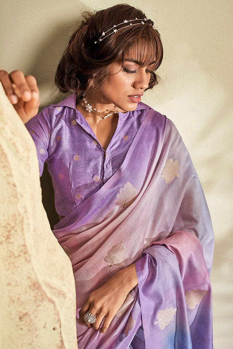 Asopalava Lavender Pure Handloom Khadi silk Printed Saree