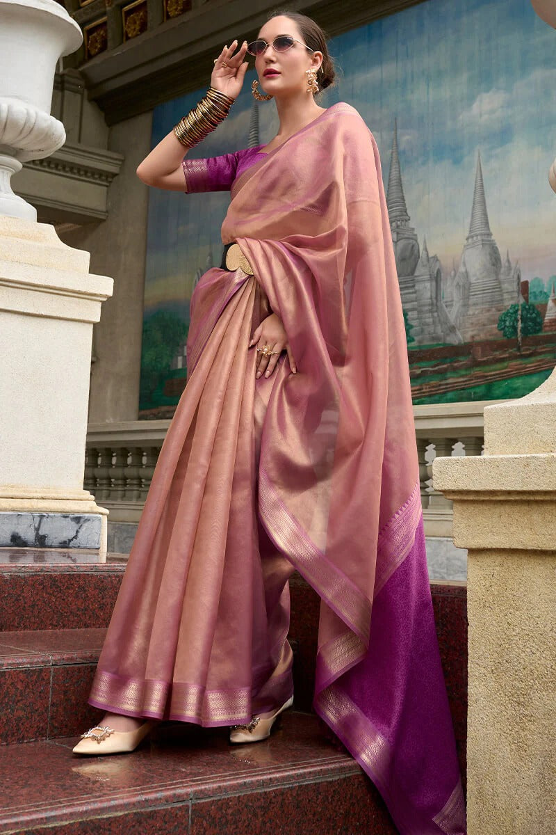 Titan Vintage Pink Pure Tissue Silk Weaving Saree