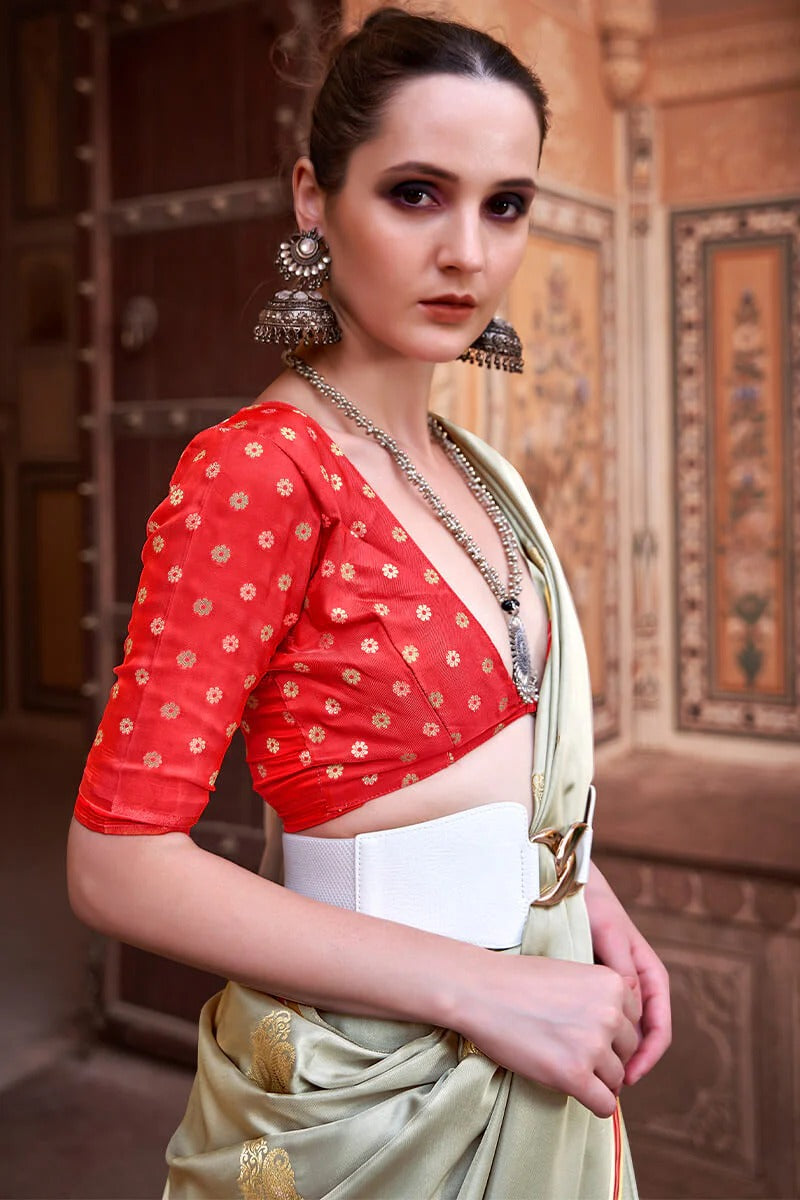 Neha Ash Grey Banarasi Satin Silk Weaving Saree