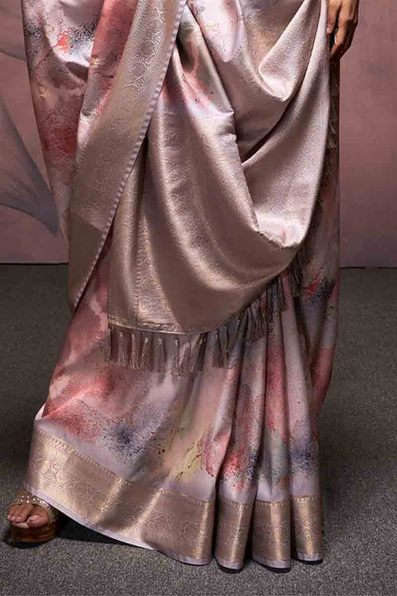Rangrezza Grey Soft Silk Printed Saree