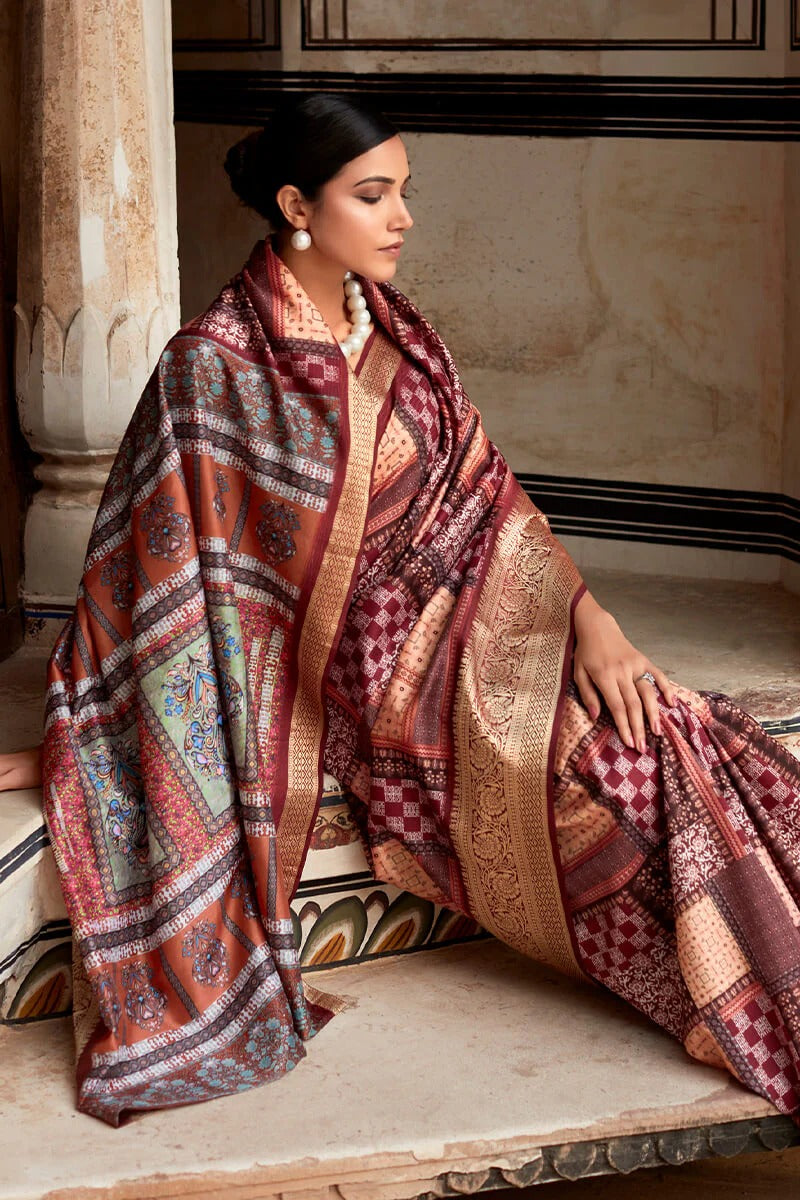 Saaria Wine Dola Silk Printed Saree