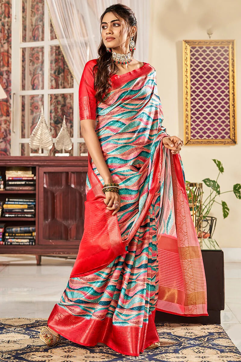 Sunhari Rose Pure Satin Silk Printed Saree