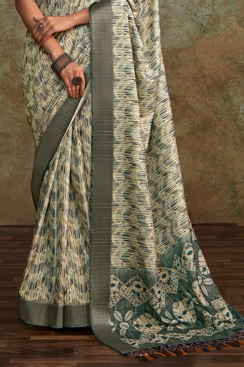 Ritika Marled Grey Soft Silk Printed with Sequence Weaving Saree