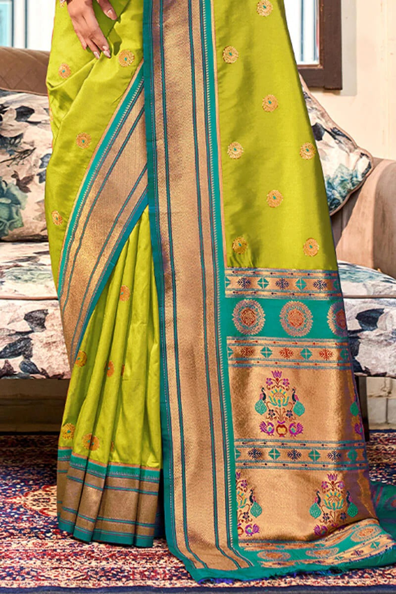 Apporva Green Pure Soft Paithani Silk Weaving Saree