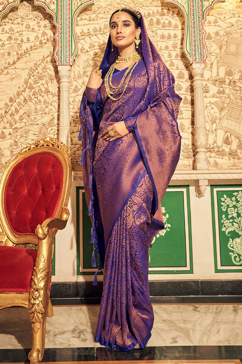 Ananta Royal Blue Kanjivaram Zari Weaving Silk Saree