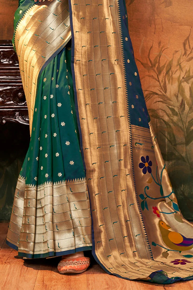 Pavitra Green Pure Paithani Silk Zari Weaving Saree