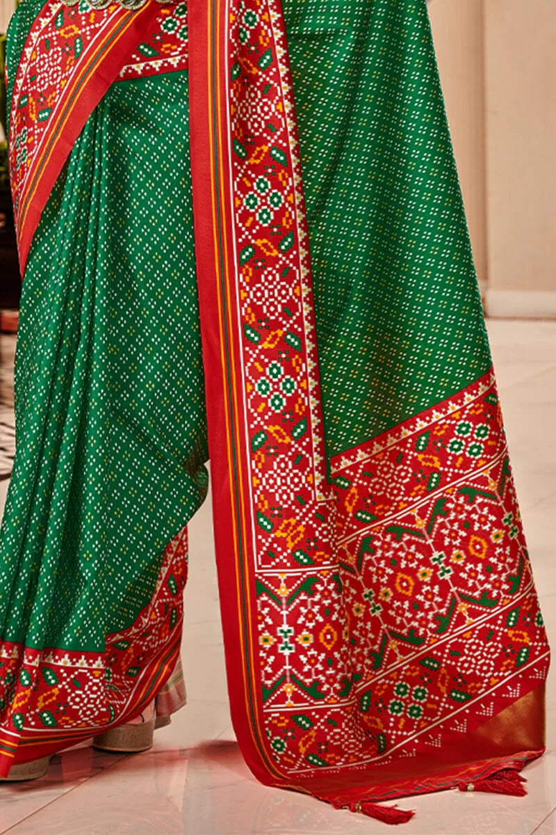 Bandhan Green Tusser Patola Silk Lagdi Pallu Saree