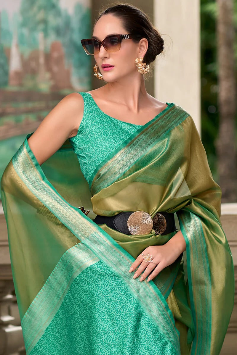 Titan Lichen Green Pure Tissue Silk Weaving Saree