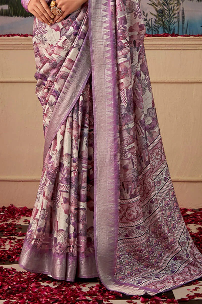 Shimoni Blushed lavender Tussar Silk Printed Saree