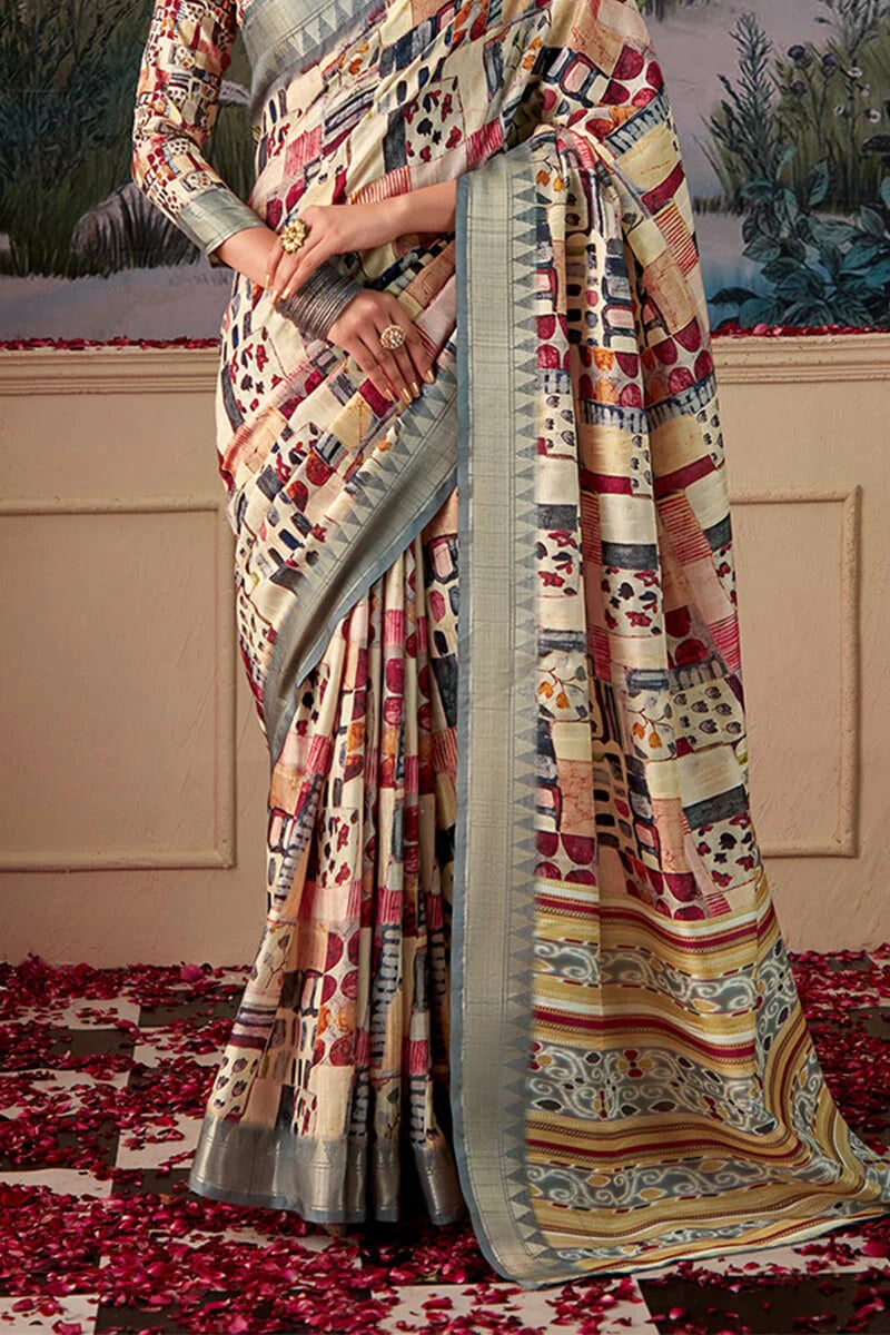 Shimoni Honey Beige Tussar Silk Printed Saree