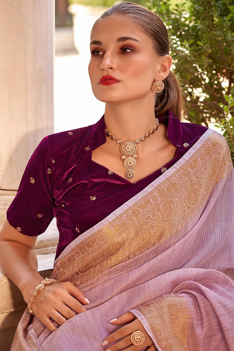 Rupa Porcelain Pink Tissue Linen Silk Woven Saree
