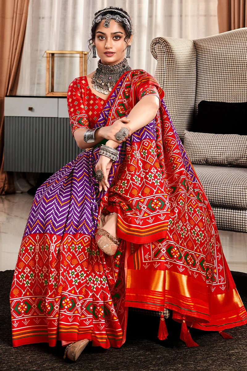 Bandhan Purple Tusser Patola Silk Lagdi Pallu Saree