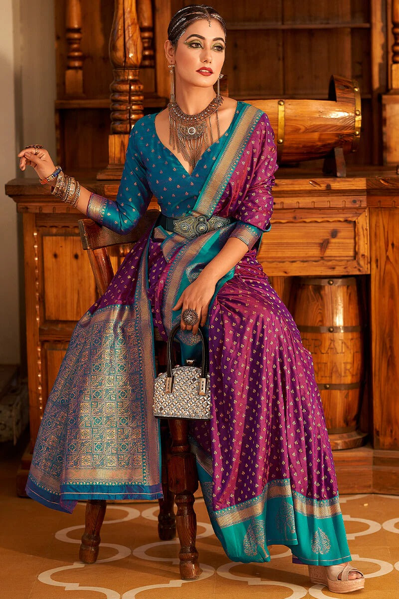 Vrishbha Royal Purple Soft Banarasi Silk Zari Weaving Saree