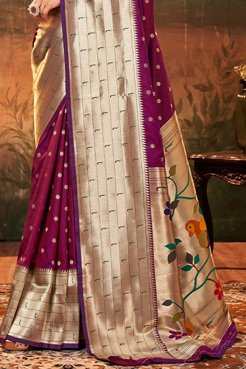 Pavitra Royal Purple Pure Paithani Silk Zari Weaving Saree