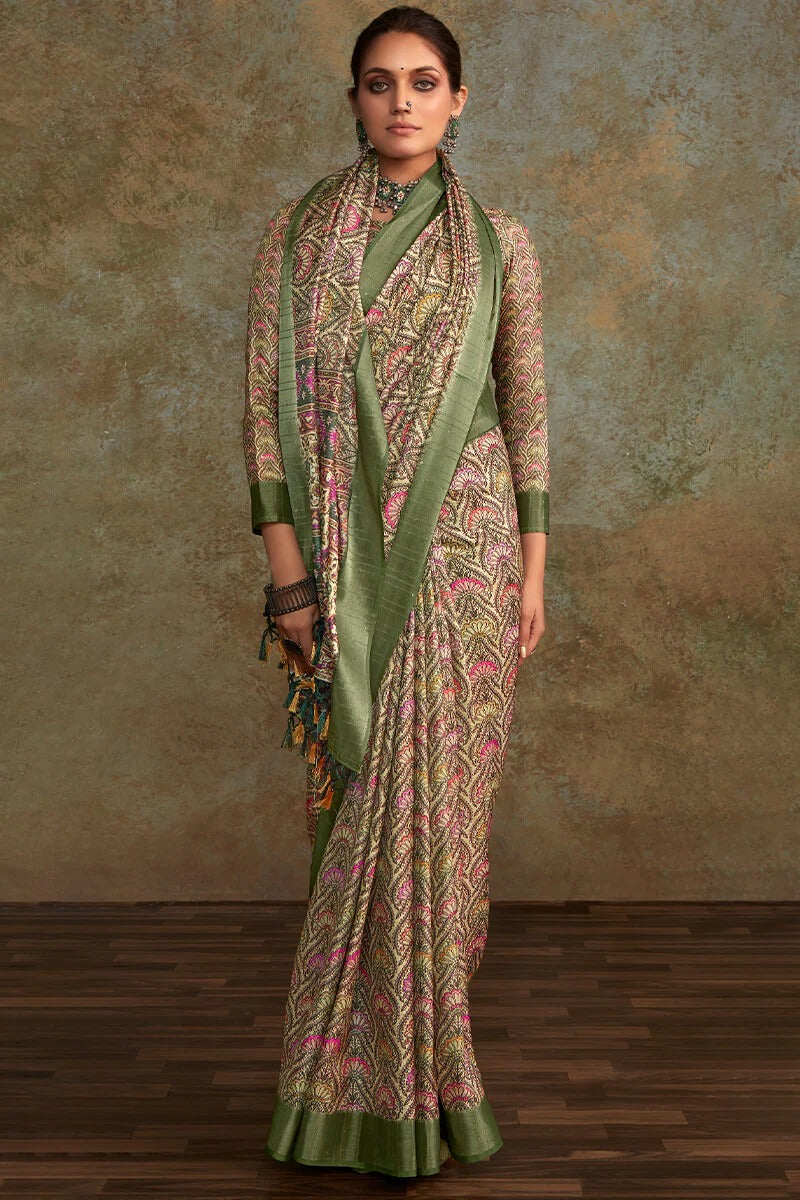Ritika Oat brown Soft Silk Printed with Sequence Weaving Saree
