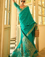 Harmony Deep Aqua Banarasi Satin Silk Weaving Saree