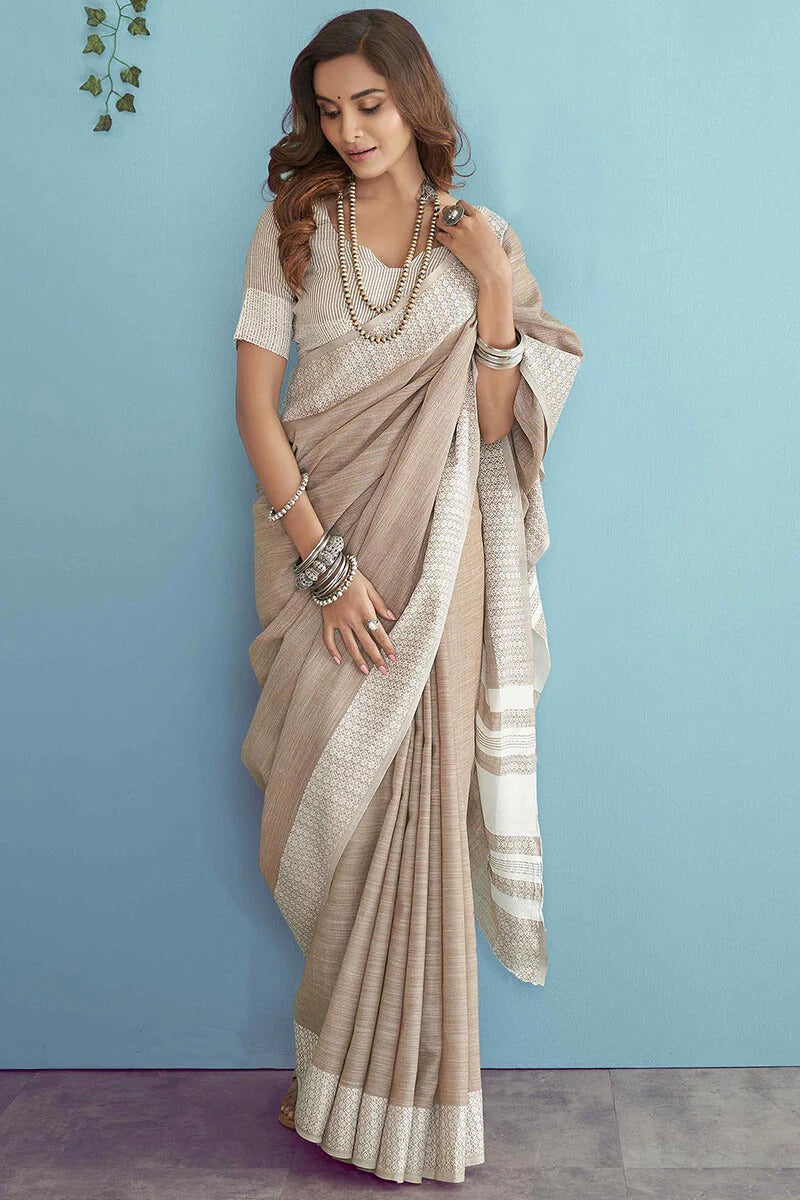 Aarzoo Dusty Rose Chikankari Linen Silk Weaved Saree