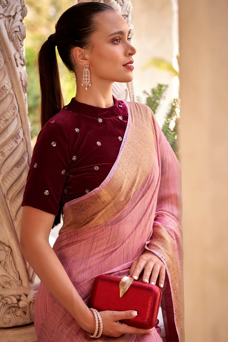 Rupa Candy Pink Tissue Linen Silk Woven Saree