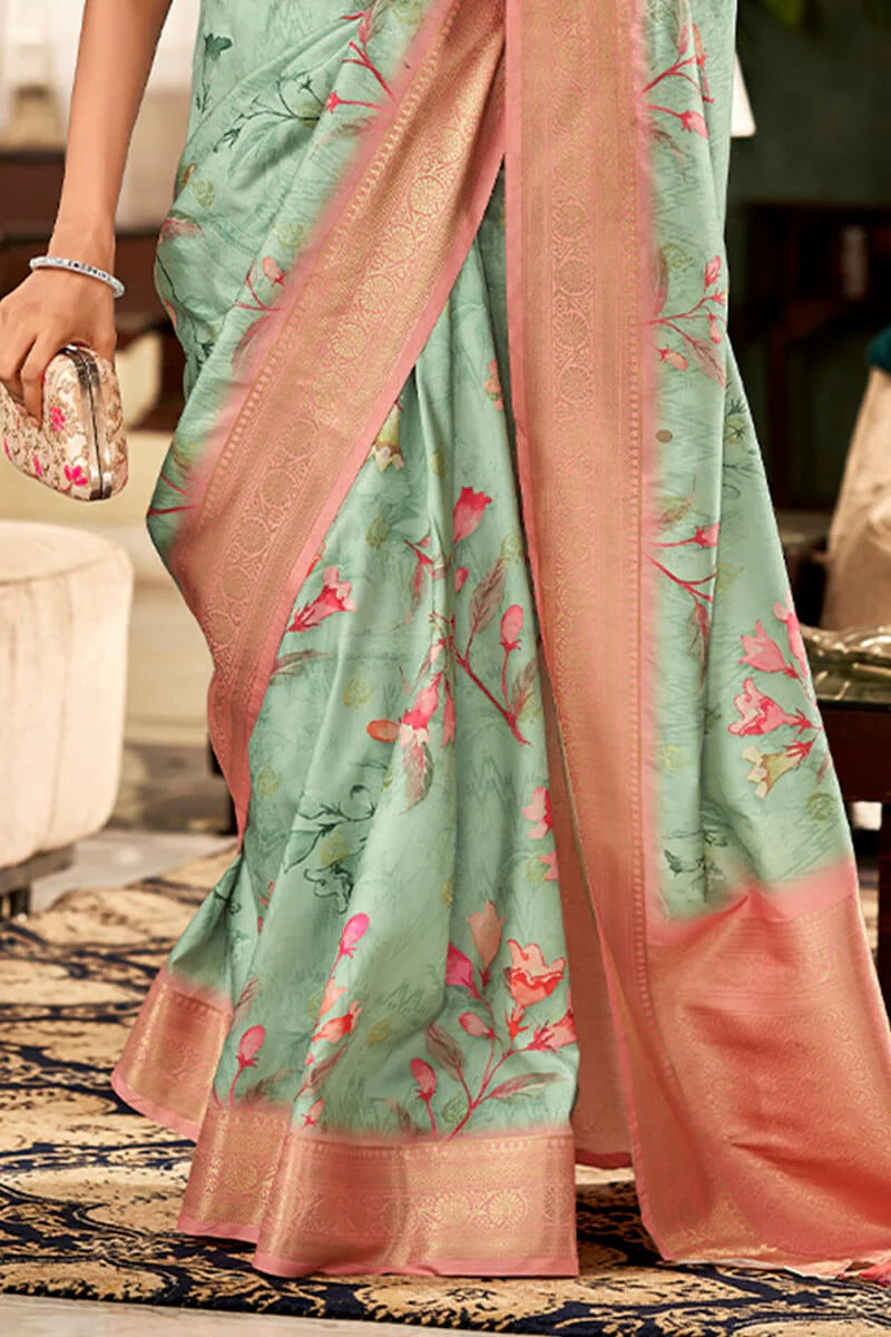Shrinika Lime Pink Pure Soft Silk Printed Saree
