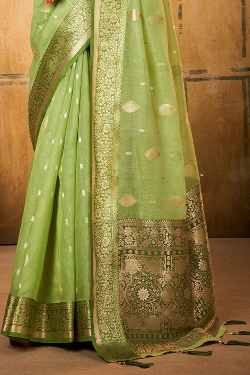 Petals Green Banarasi Tissue Silk Weaving Saree
