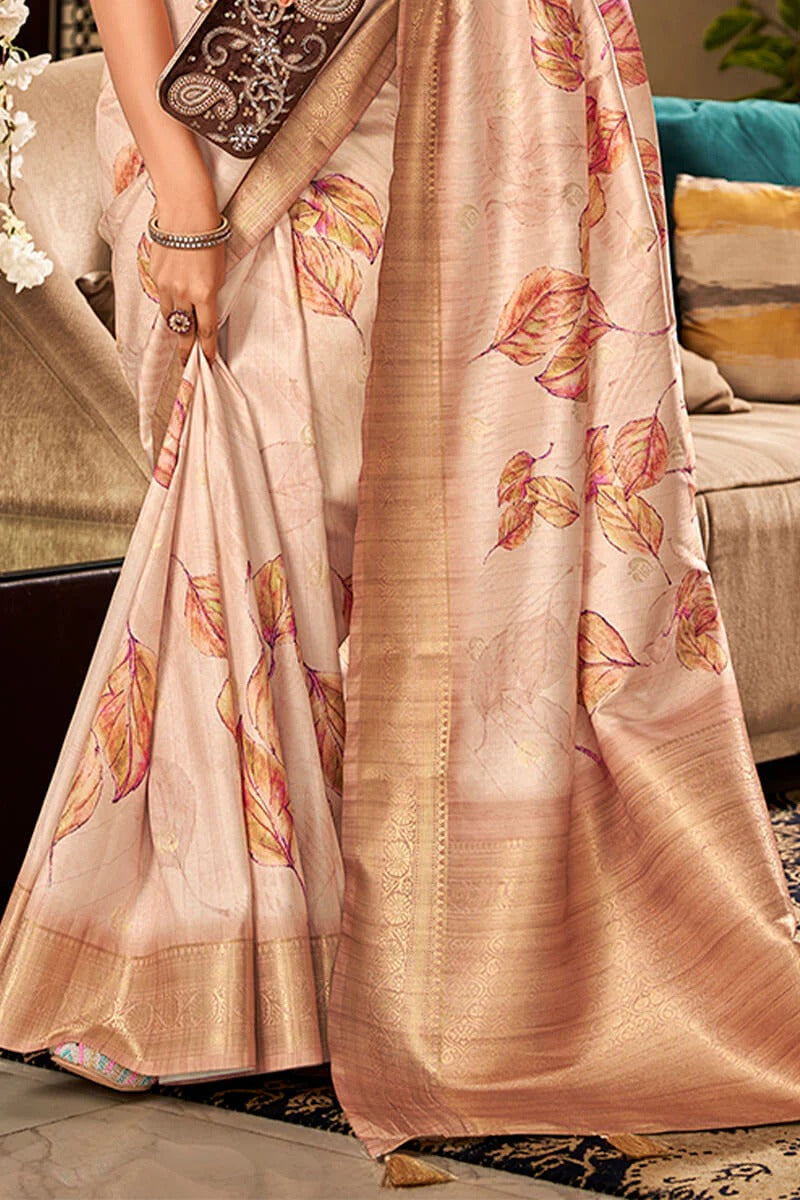 Shrinika Beige Pure Soft Silk Printed Saree