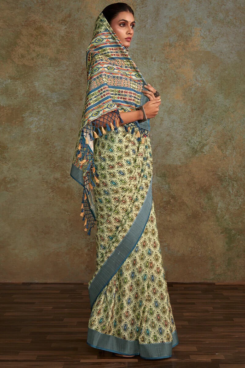 Ritika Green Soft Silk Printed with Sequence Weaving Saree