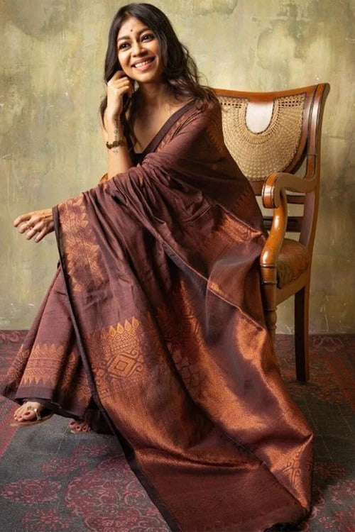 Heavenly Brown Soft Silk Weaving Saree