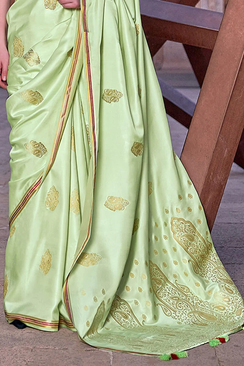 Neha Pista Green Banarasi Satin Silk Weaving Saree