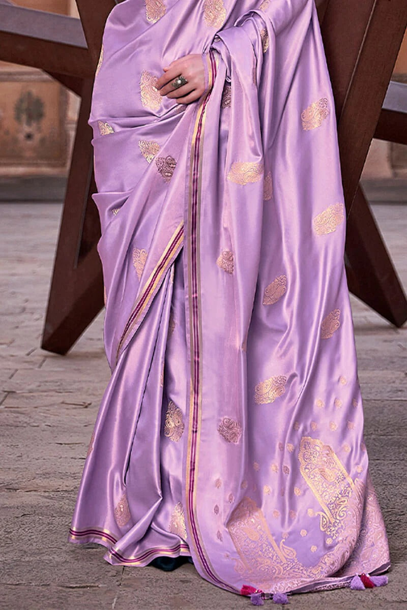 Neha Lavender Banarasi Satin Silk Weaving Saree