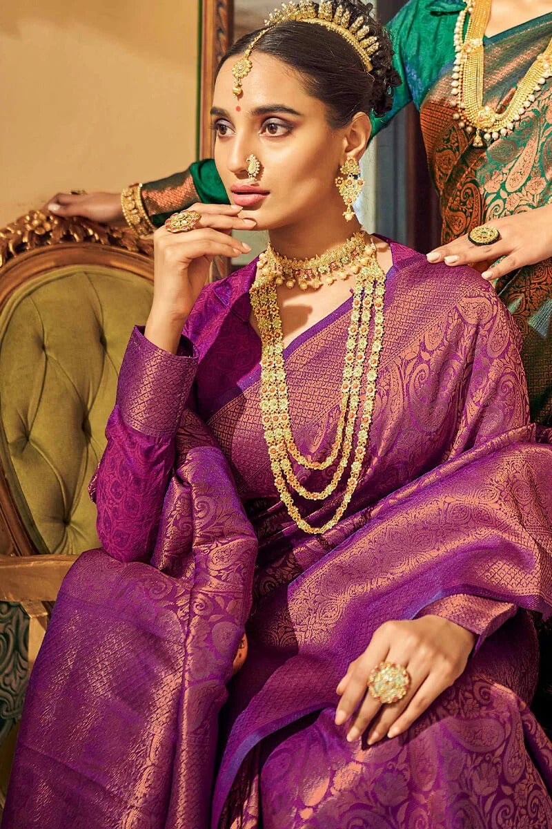Ananta Purple Kanjivaram Zari Weaving Silk Saree