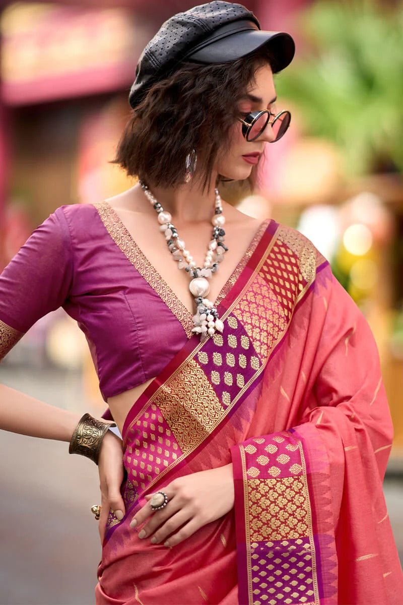Rangoli Shell Pink Pure Soft  Banarasi Silk Weaving Saree