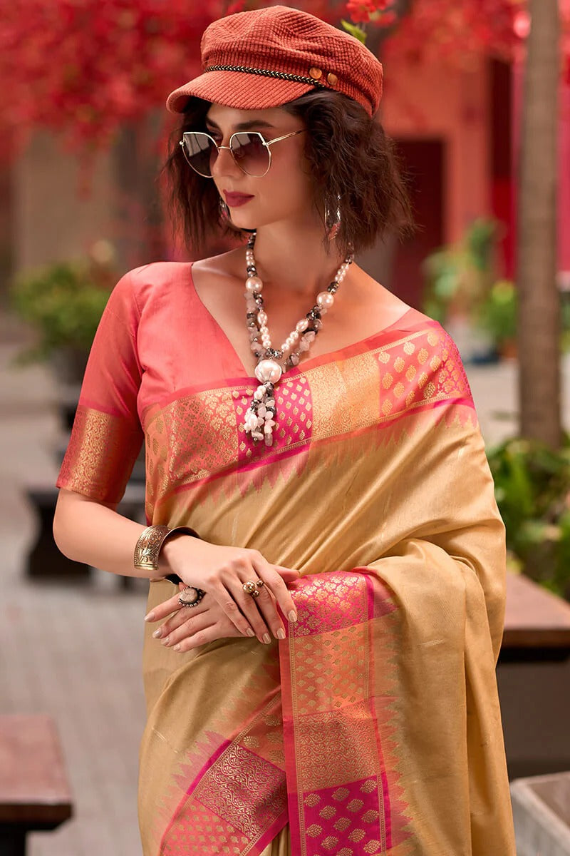 Rangoli Dust Beige Pure Soft  Banarasi Silk Weaving Saree